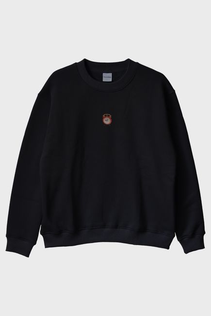 Çalar Saat Desenli Nakış Bisiklet Yaka Sweatshirt