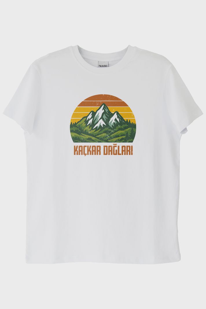 KAÇKAR DAĞLARI Retro Doğa Baskılı Beyaz Tişört ön görsel