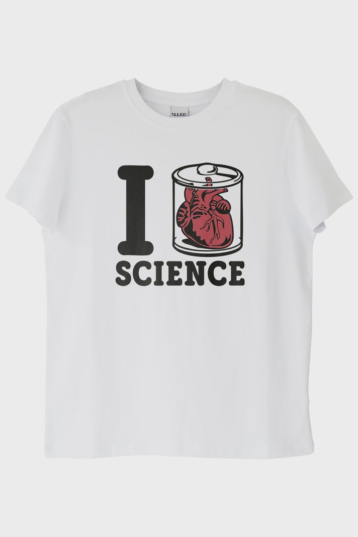 I Love SCIENCE Anatomik Kalpli Baskılı Beyaz Tişört ön görsel