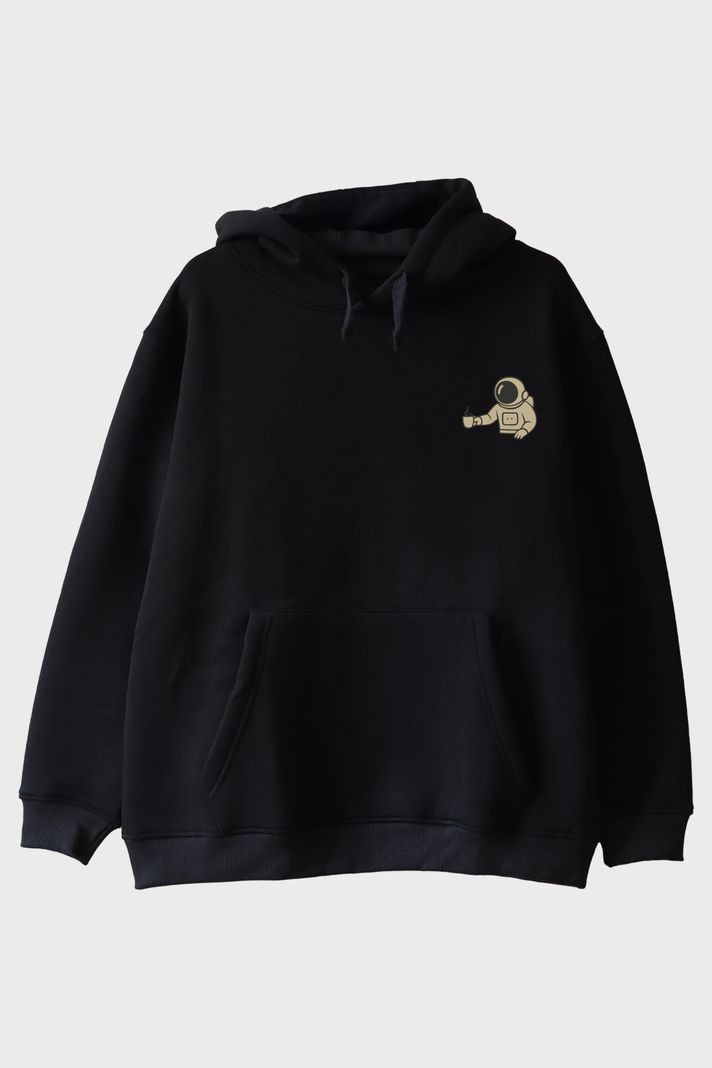 Uzay Kahvesi Siyah Hoodie ön görsel