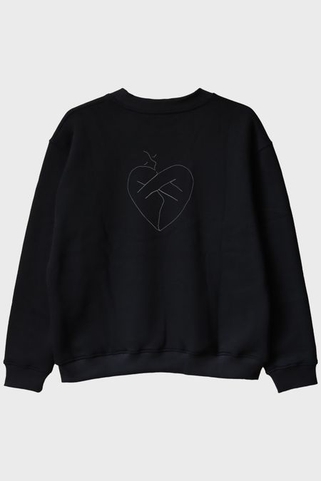 Gövde Kalp Desenli Nakış Bisiklet Yaka Sweatshirt - Sevgililer Günü Hediyesi