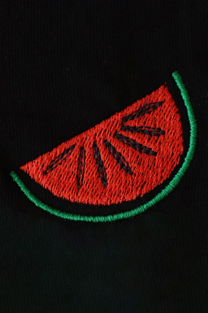 Karpuz Desenli Siyah Nakış Bisiklet Yaka Sweatshirt - 4. görsel