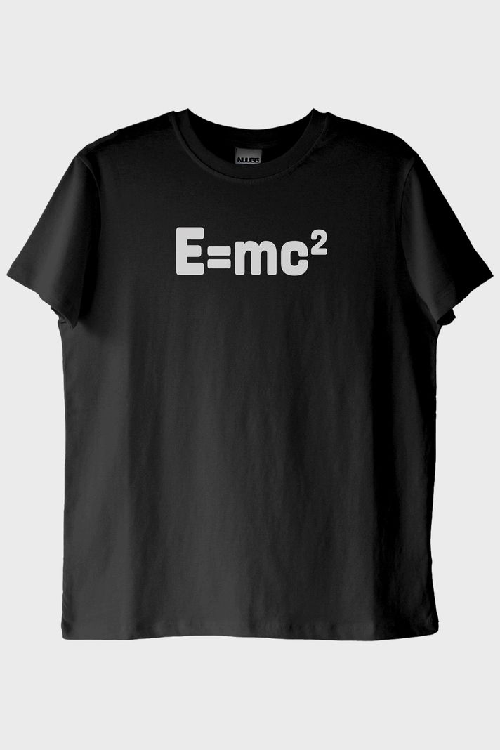 E=mc² Baskılı Bilimsel Tasarım Siyah Tişört ön görsel