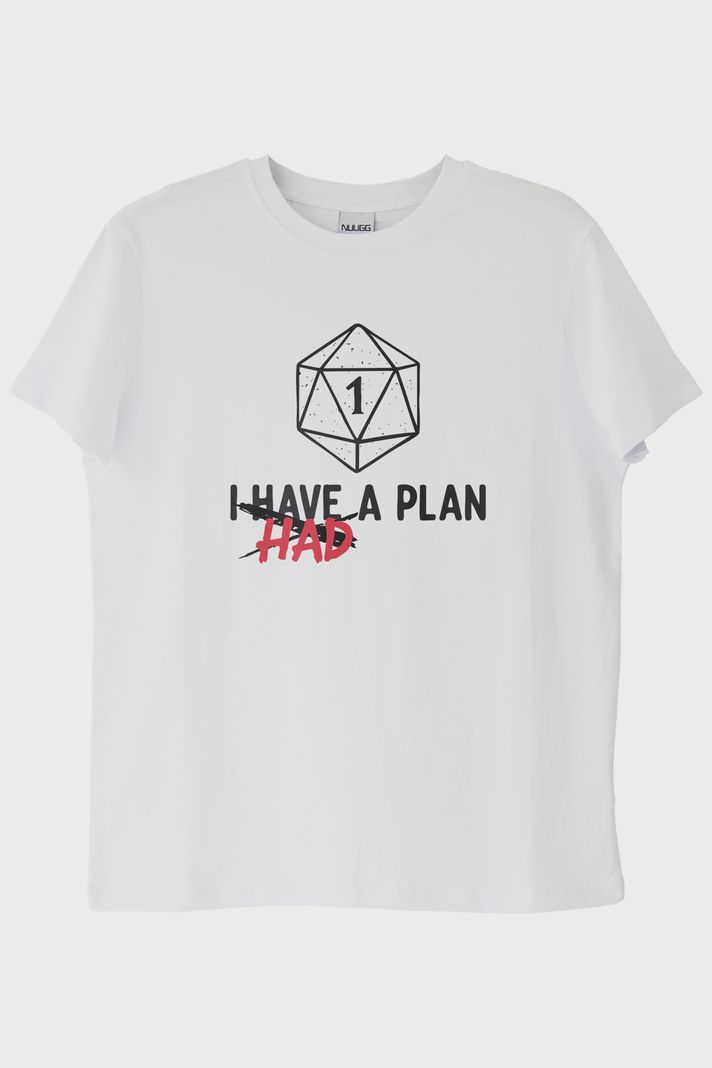Komik Zar Temalı I Had a Plan Mizahi Beyaz Tişört ön görsel