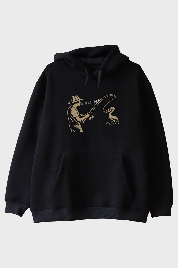 Lan Kuşu Tuttum Siyah Hoodie ön görsel