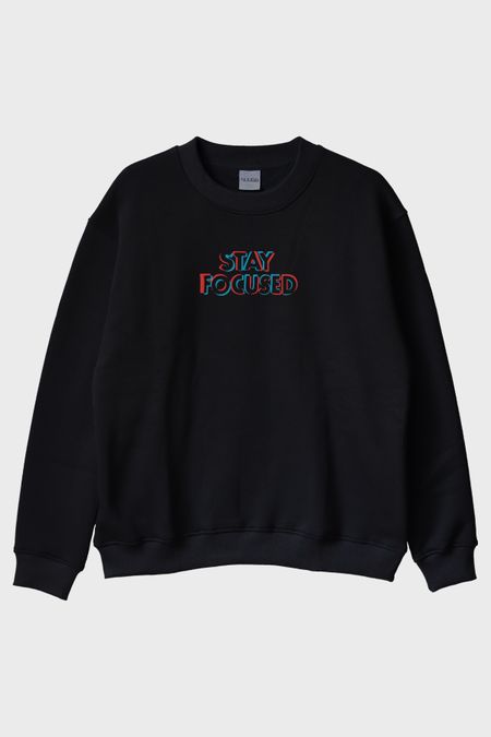 Stay Focused Siyah Bisiklet Yaka Sweatshirt