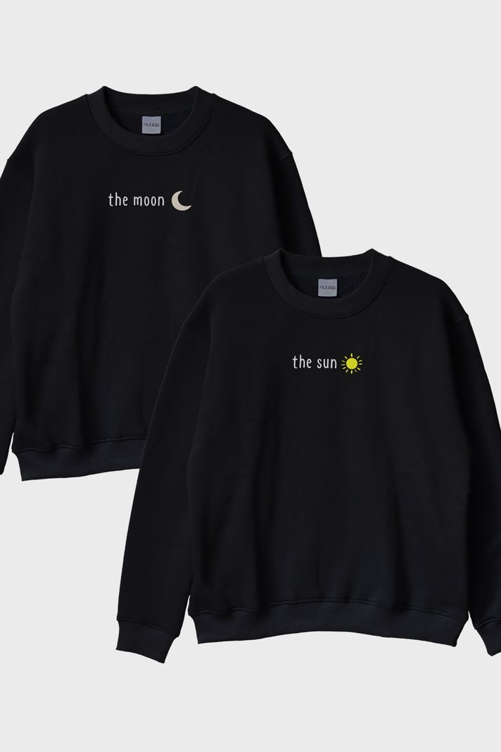 Ay ve Gunes Siyah Bisiklet Yaka Sweatshirt Seti ön görsel