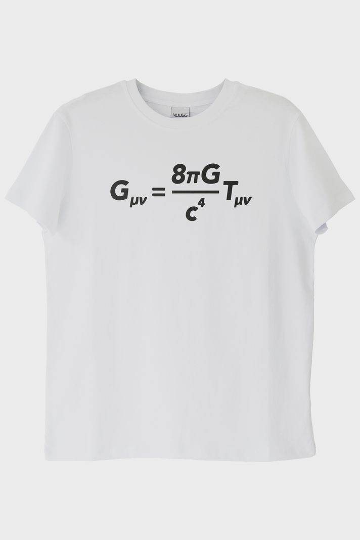 Gövdesinde Einstein'ın Formülü Olan Tasarım Beyaz Tişört ön görsel