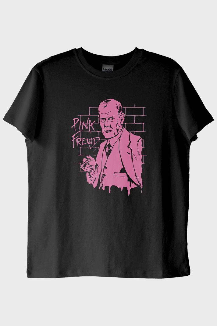Pink Freud Baskılı Mizahi Tasarım Siyah Tişört ön görsel