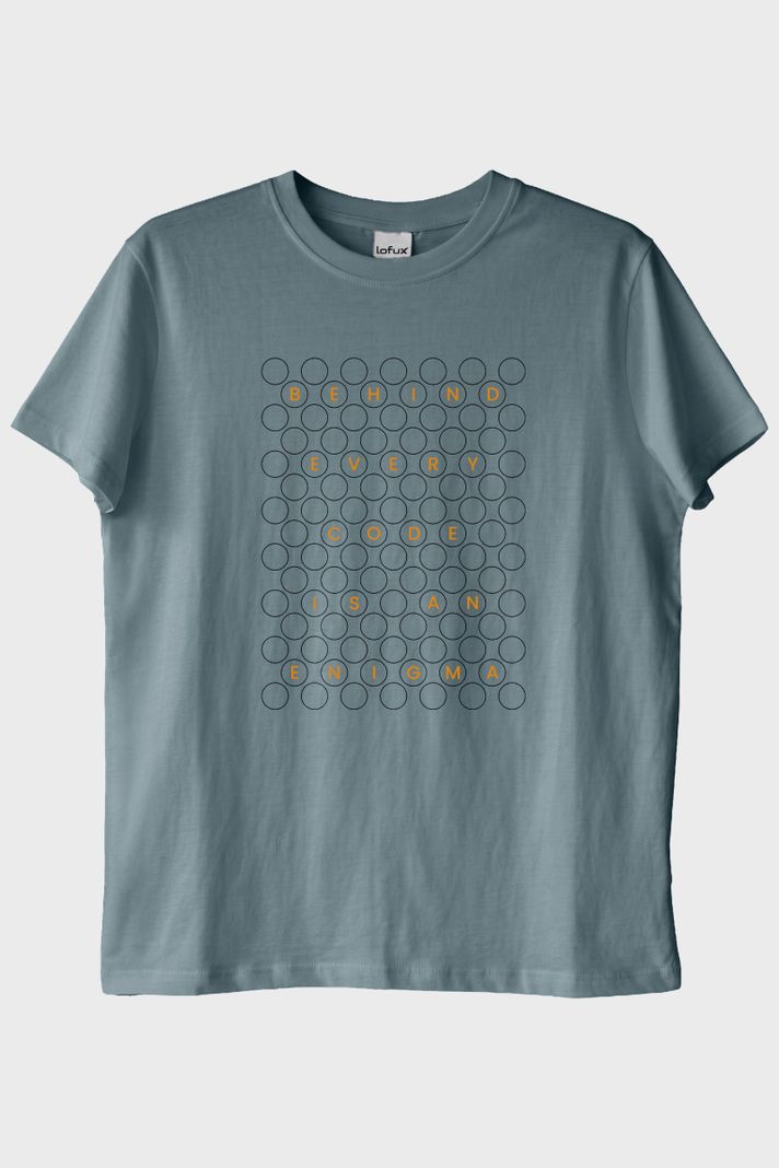 Behind Every Code is an Enigma Baskılı Mavi Tişört ön görsel