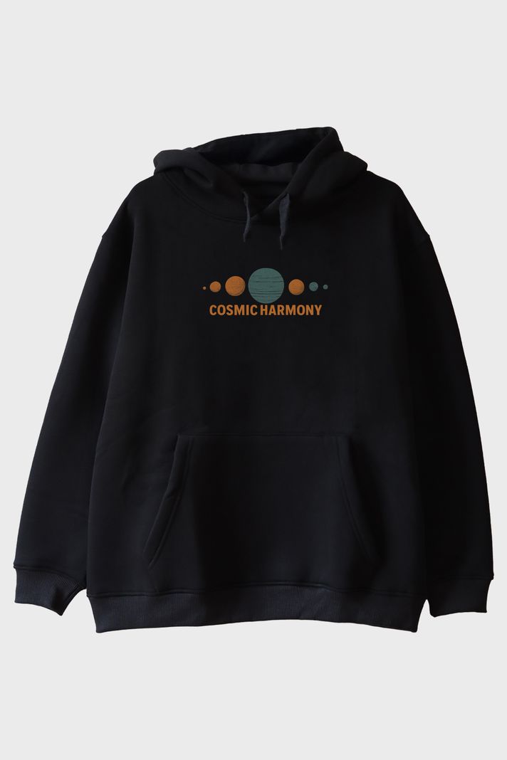 Cosmic Harmony Siyah Hoodie ön görsel