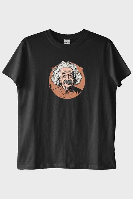 Albert Einstein Portre Baskılı Tasarım Siyah Tişört