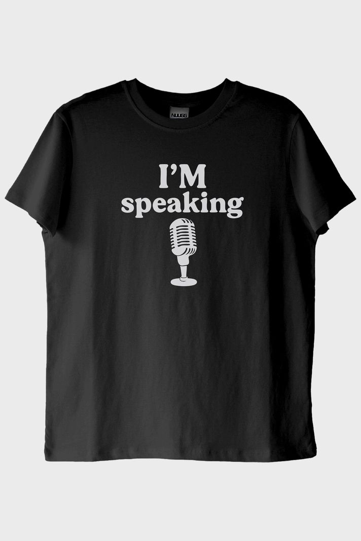 I'm Speaking Tasarım Baskılı Siyah Tişört ön görsel