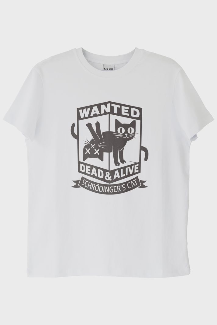 Wanted: Dead & Alive Schrödinger's Cat Tasarım Beyaz Tişört ön görsel