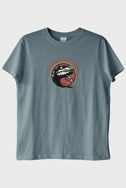 Philosoraptor Baskılı Retro Dinozor Tasarımlı Mavi Tişört