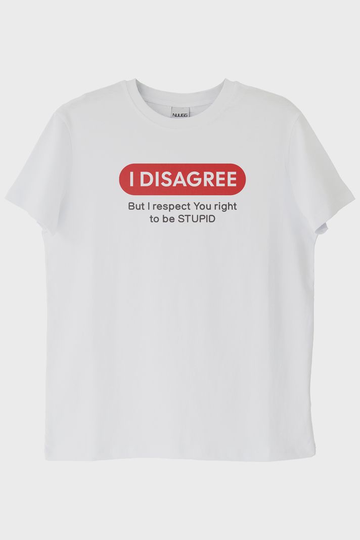 I Disagree Baskılı Mizahi Beyaz Tişört ön görsel