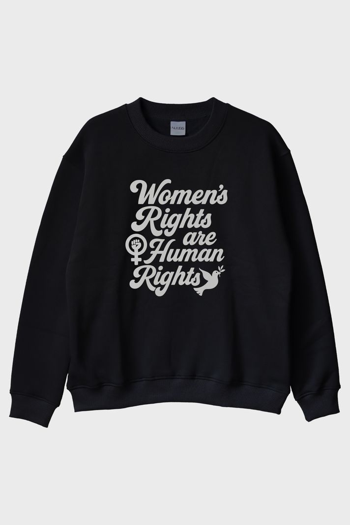 Women's Rights Baskılı Feminist Siyah Bisiklet Yaka Sweatshirt ön görsel