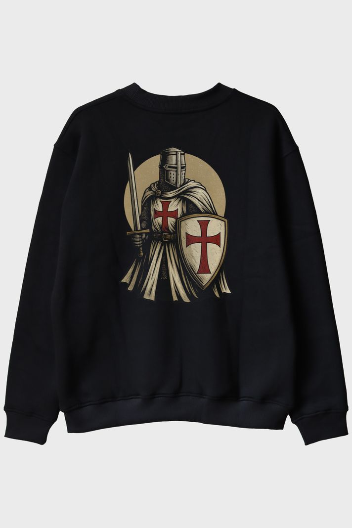 Tapınak Şövalyesi Siyah Bisiklet Yaka Sweatshirt ön görsel