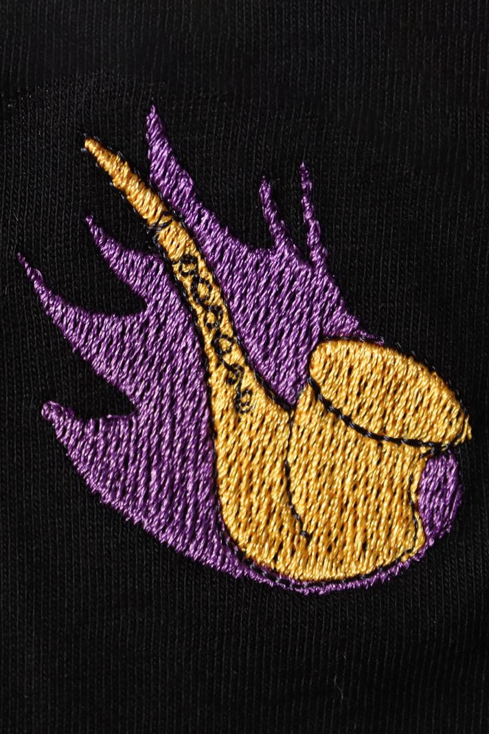 Mor Alevli Saksafon Nakışlı Müzik Siyah T-Shirt - 3. görsel