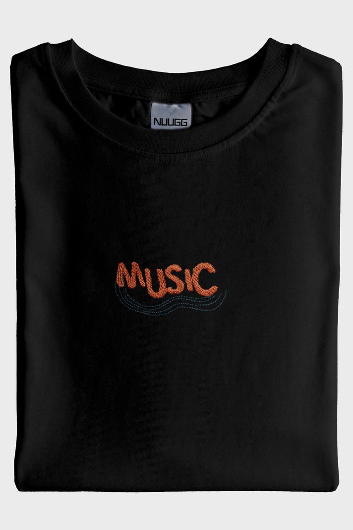Turuncu Music Nakışlı Müzik Siyah T-Shirt - 3. görsel