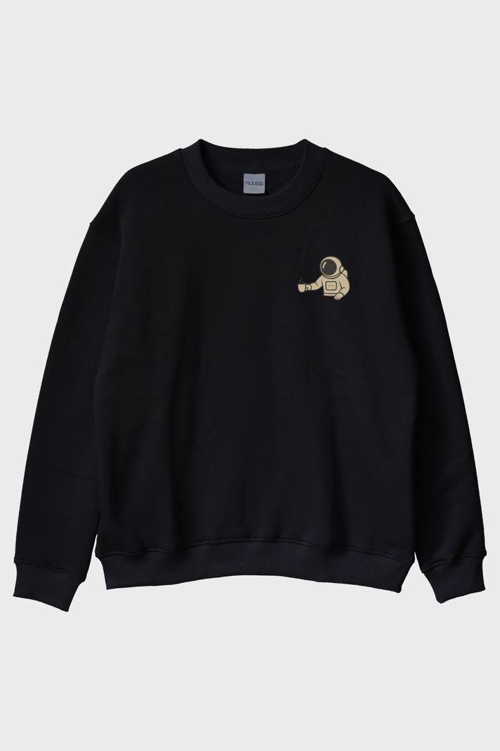 Uzay Kahvesi Siyah Bisiklet Yaka Sweatshirt ön görsel