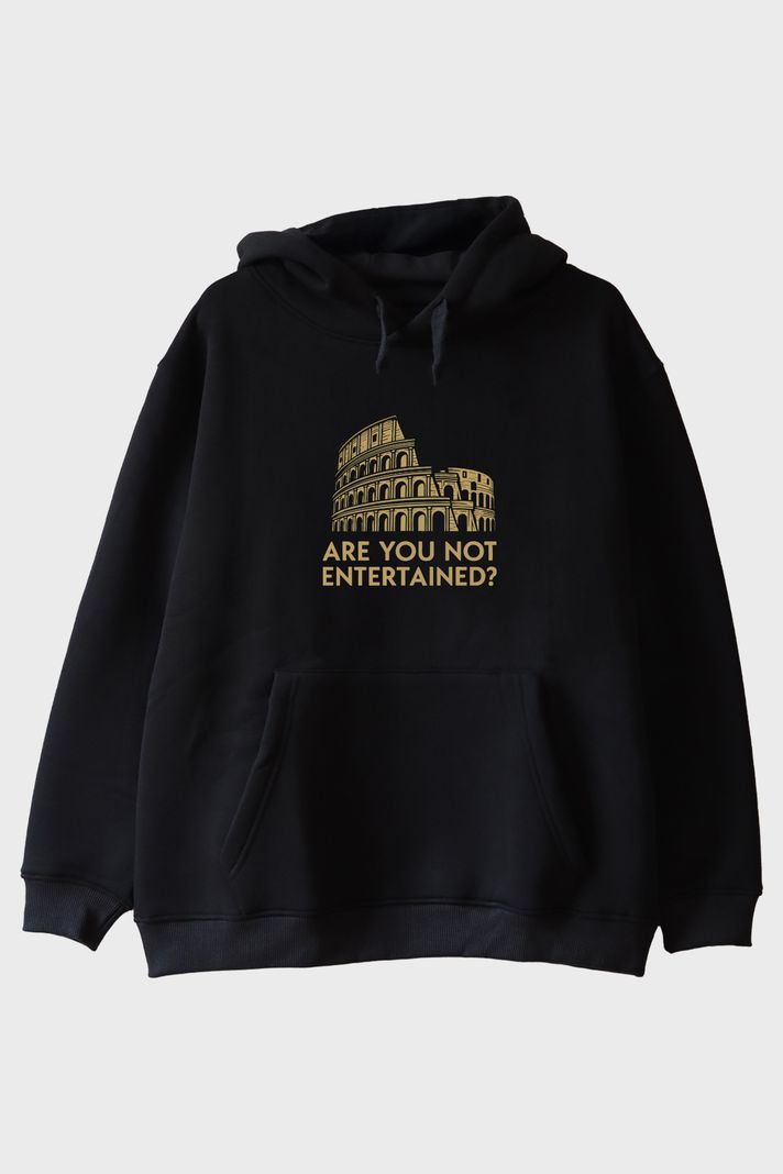 Kolezyum Temalı Eğlenceli Siyah Hoodie ön görsel