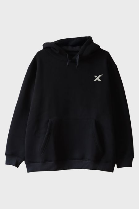 Minimal X Logo Siyah Hoodie