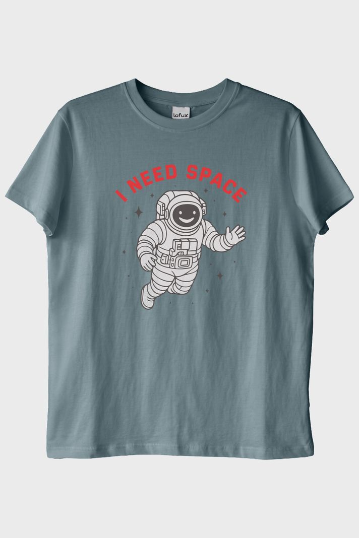 I NEED SPACE Astronot Tasarımlı Baskılı Mavi Tişört ön görsel