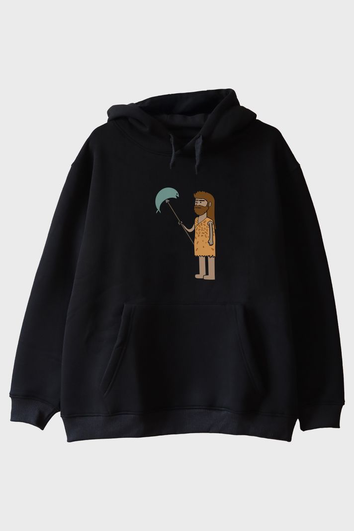 İlkel Avcı Siyah Hoodie ön görsel