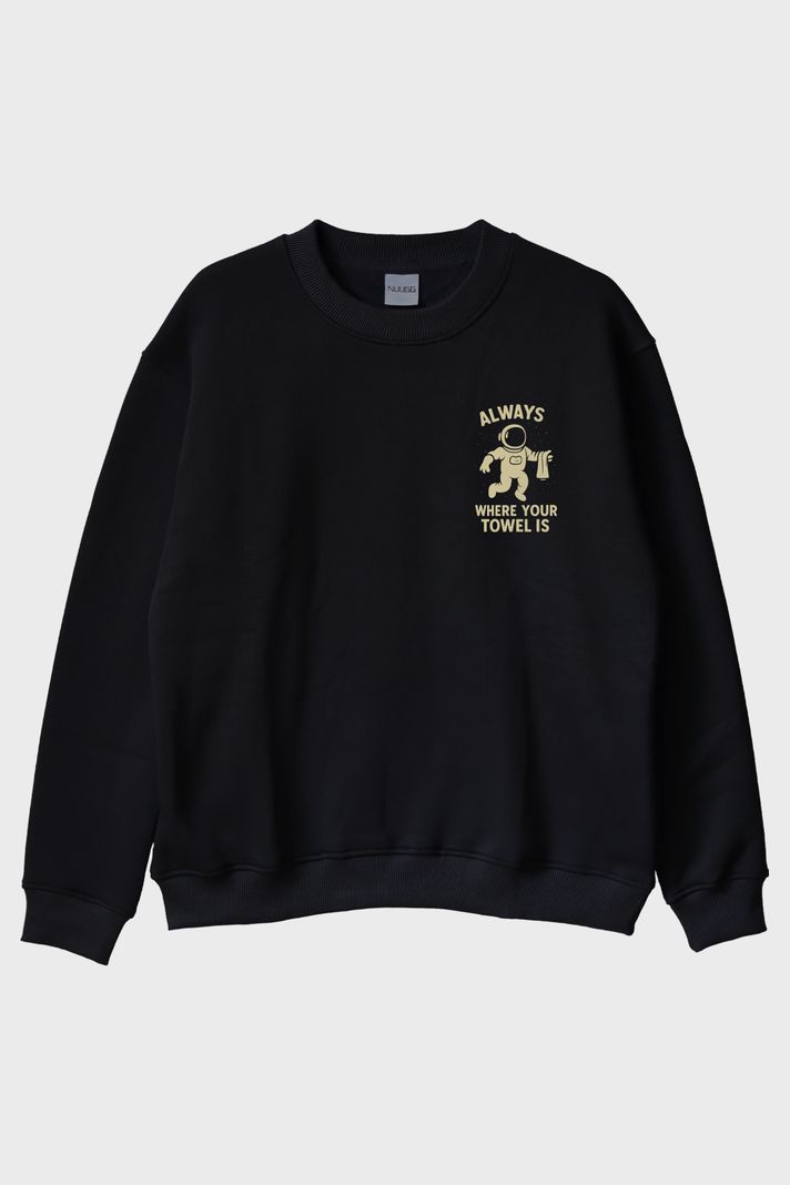 Havlunu Asla Unutma Siyah Bisiklet Yaka Sweatshirt ön görsel