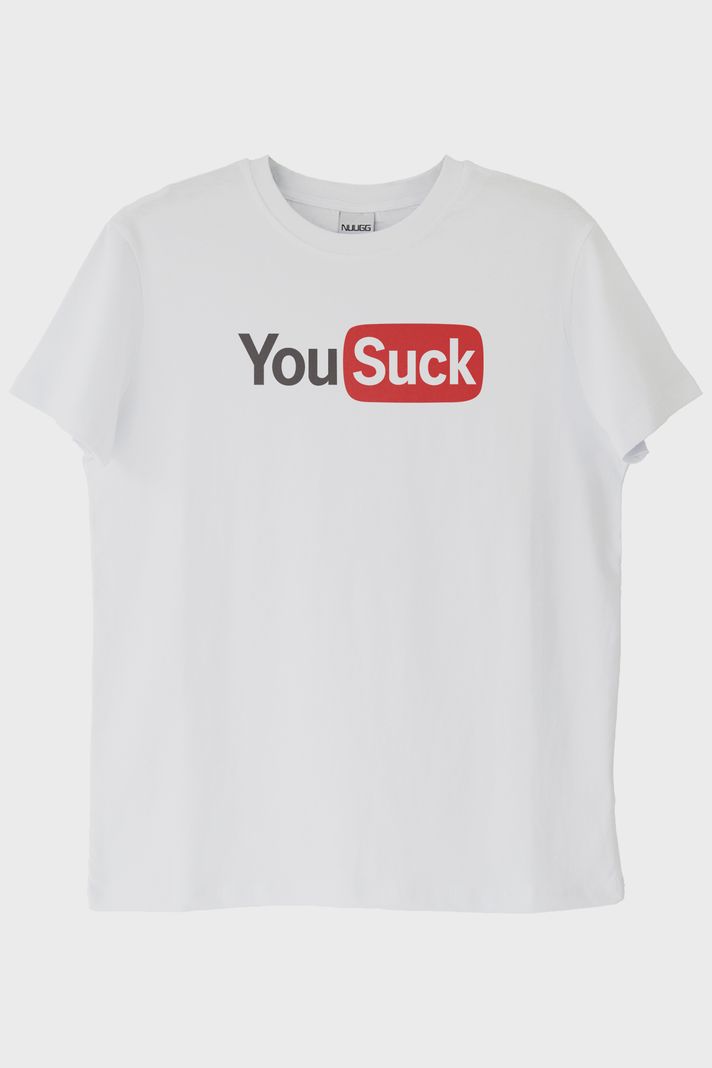You Suck Baskılı Eğlenceli Tasarımlı Beyaz Tişört ön görsel
