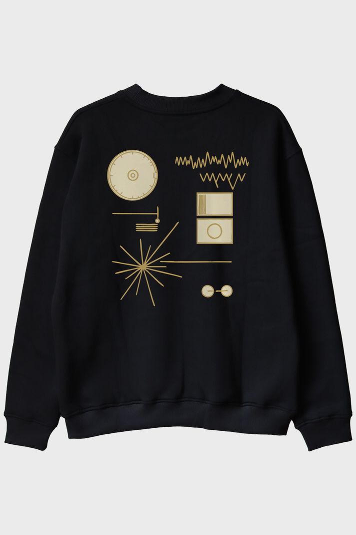Golden Record Uzay Temalı Minimalist Bilim Siyah Bisiklet Yaka Sweatshirt arka görsel