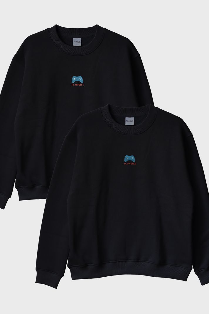 Player 1 ve Player 2 Çift Kombin Bisiklet Yaka Sweatshirt - Sevgililer Günü Hediyesi ön görsel