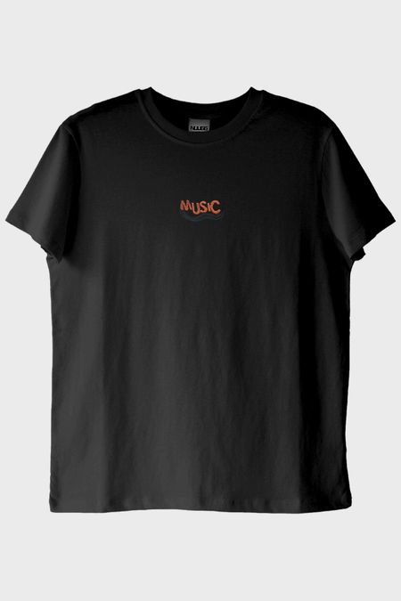 Turuncu Music Nakışlı Müzik Siyah T-Shirt