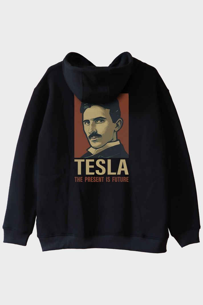 Tesla Slogan Siyah Hoodie - 2. görsel