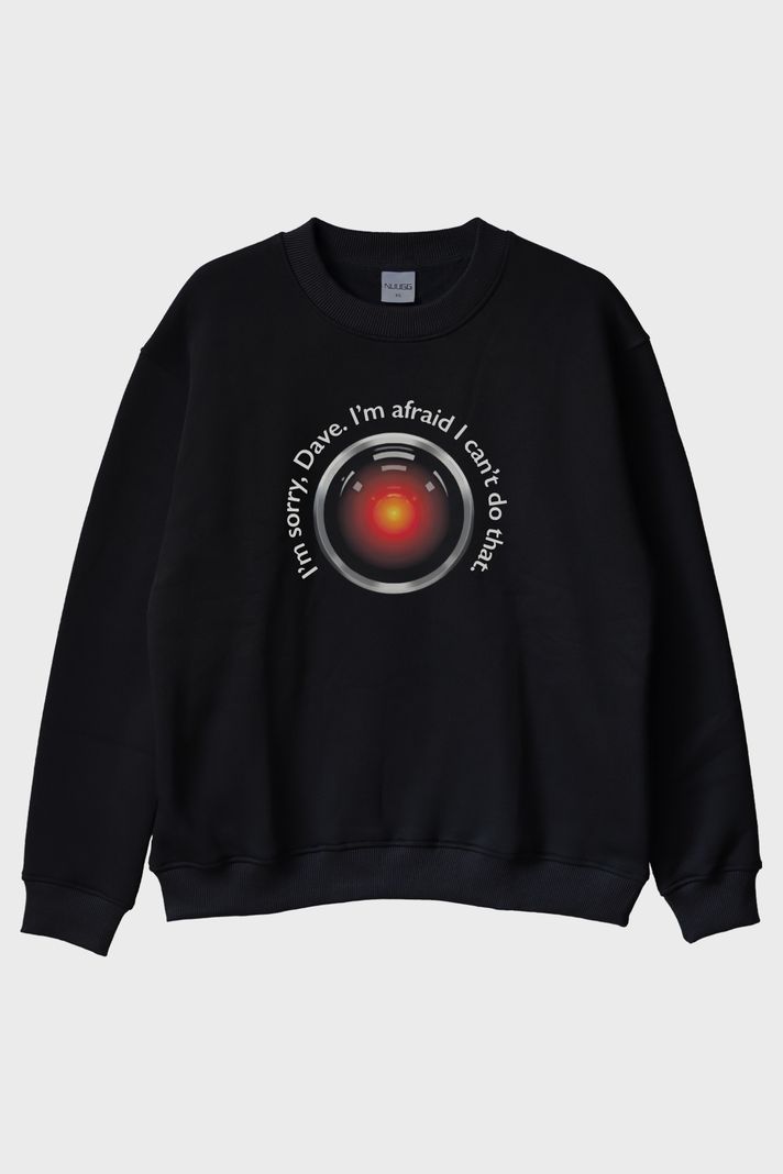 I'm Sorry Dave Bilimkurgu Temalı Baskılı Siyah Bisiklet Yaka Sweatshirt ön görsel