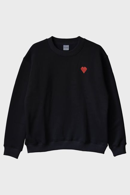 Kupa Detaylı Siyah Bisiklet Yaka Sweatshirt