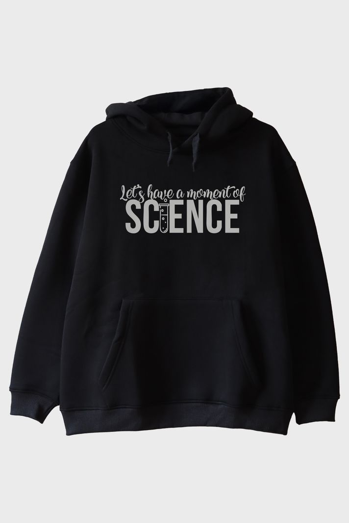 Let's Have a Moment of Science Baskılı Siyah Hoodie ön görsel