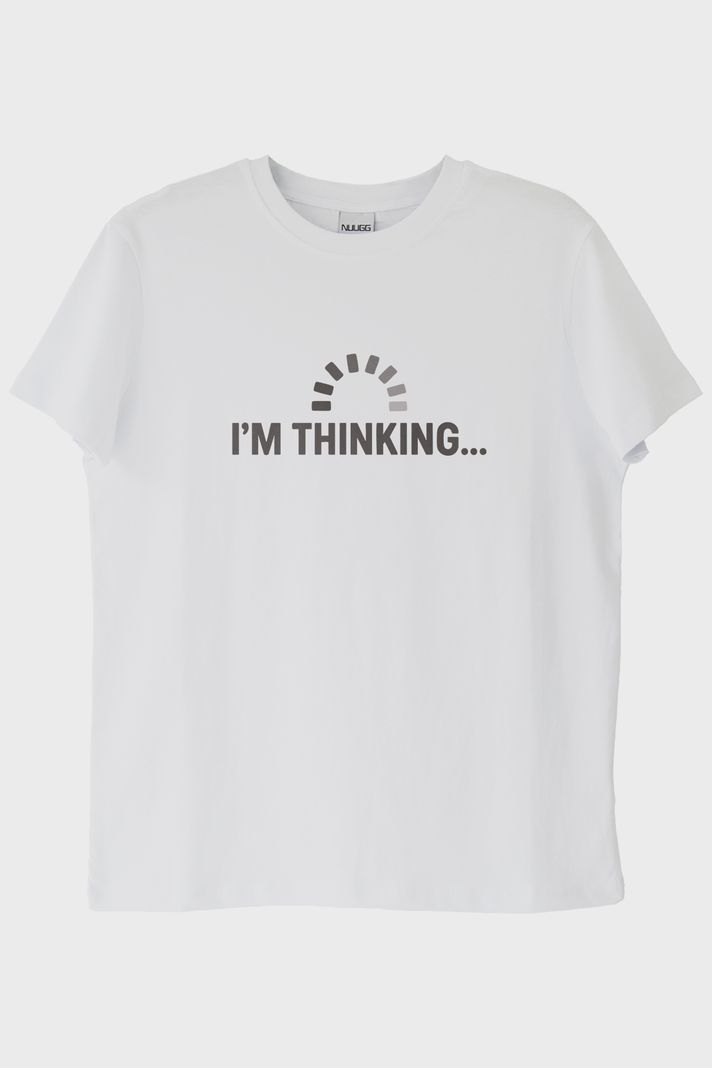 I'm Thinking Baskılı Teknik Mizahi Beyaz Tişört ön görsel
