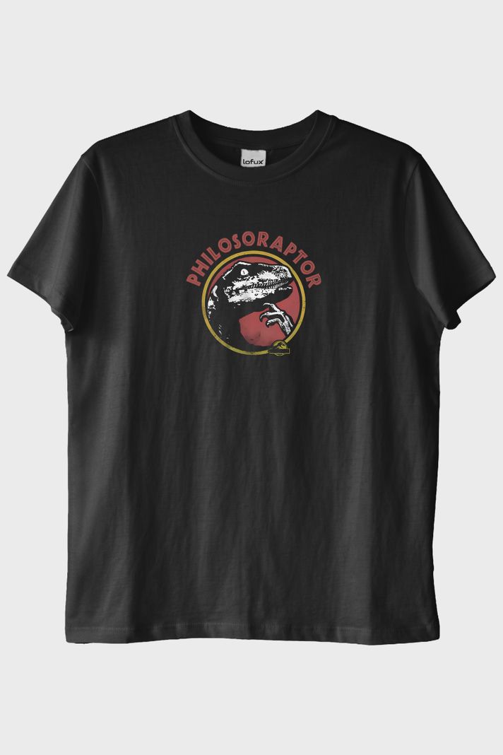 Philosoraptor Baskılı Retro Dinozor Tasarımlı Siyah Tişört ön görsel