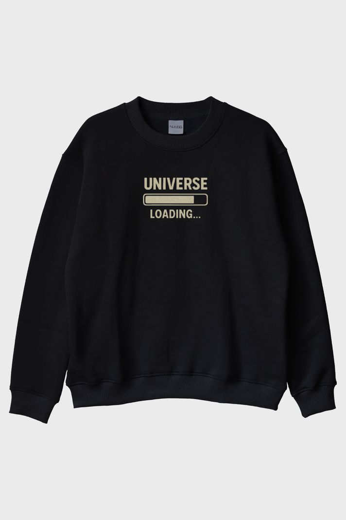 Evren Yükleniyor Siyah Bisiklet Yaka Sweatshirt ön görsel