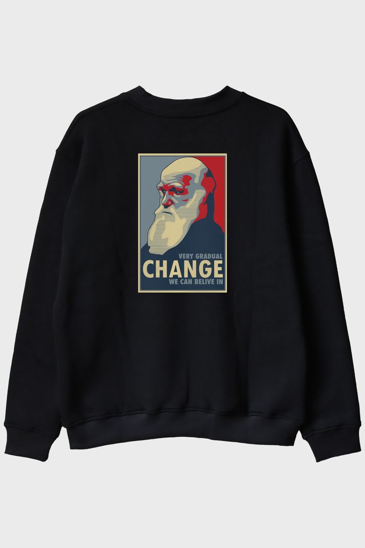 VERY GRADUAL CHANGE Baskılı Siyah Bisiklet Yaka Sweatshirt arka görsel