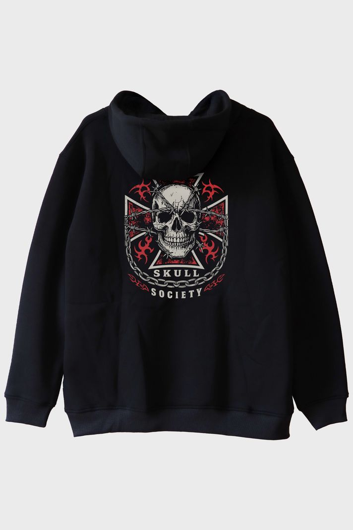 Skull Society Kafatası Tasarımlı Siyah Hoodie arka görsel