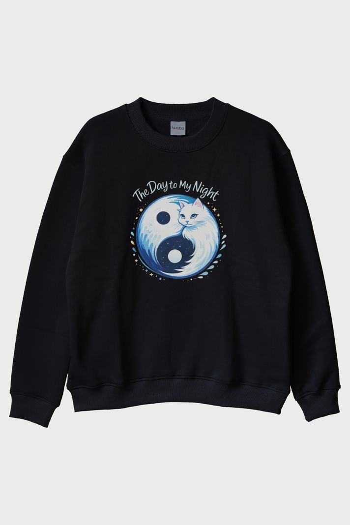 Gündüz ve Gece Kedi Siyah Bisiklet Yaka Sweatshirt ön görsel