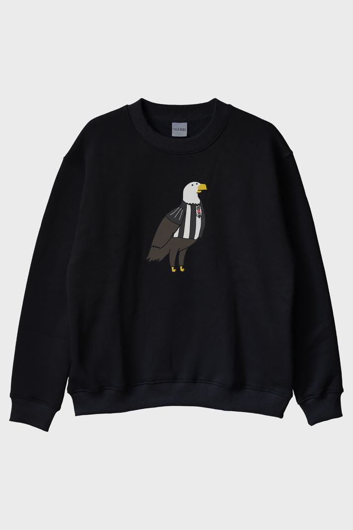 Beşiktaşlı Kartal Siyah Bisiklet Yaka Sweatshirt ön görsel