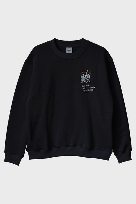 Repair in Progress Siyah Bisiklet Yaka Sweatshirt