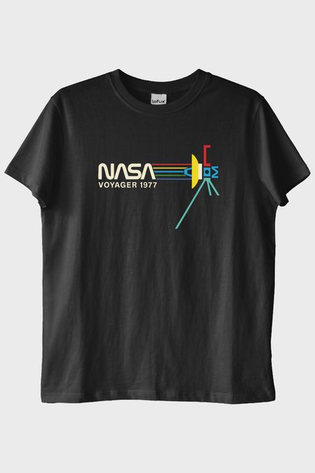 Retro NASA Voyager 1977 Vintage Uzay Siyah Tişörtü
