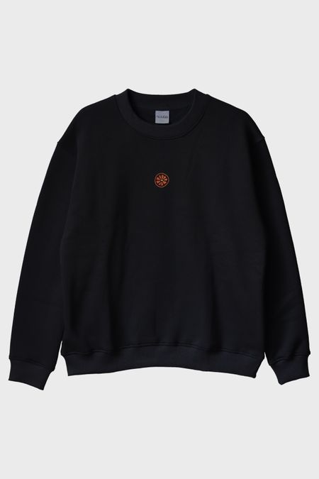 Portakal Desenli Siyah Nakış Bisiklet Yaka Sweatshirt