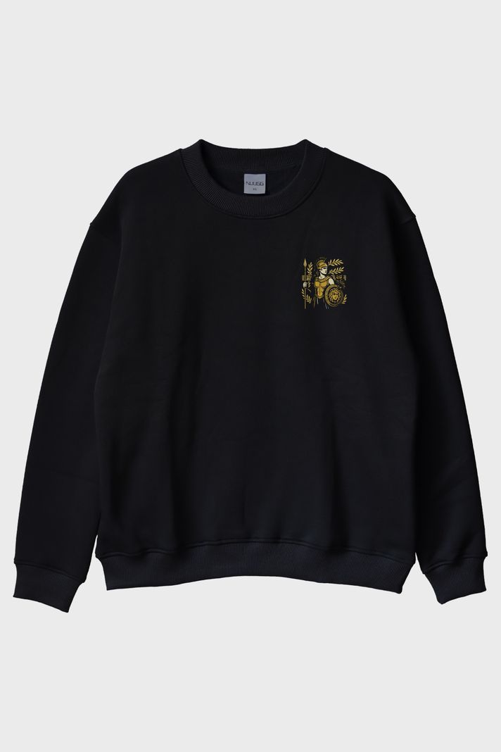 Athena Figürlü Siyah Bisiklet Yaka Sweatshirt ön görsel