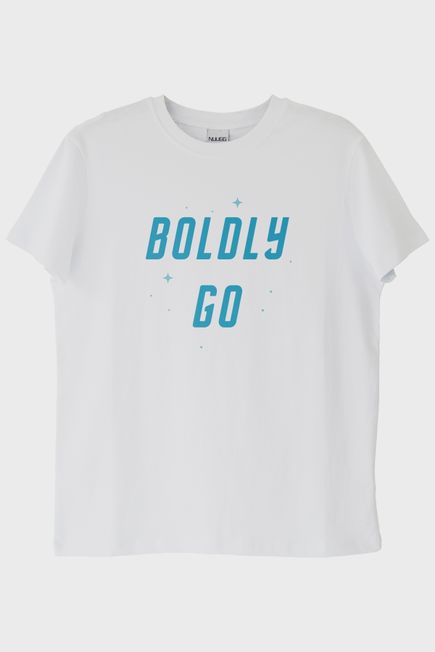 Boldly Go Baskılı Uzay Temalı Beyaz Tişört